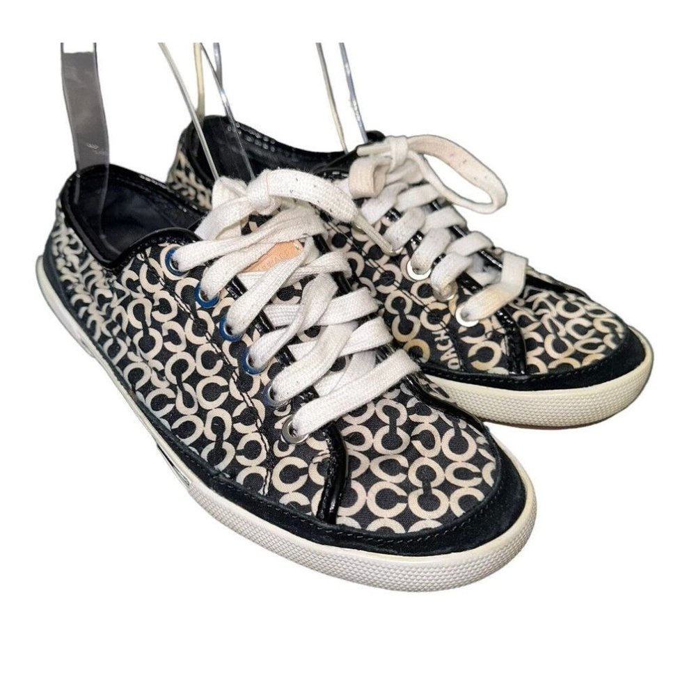 Coach Edith Signature Womens Canvas Shoes Size 6.5 Black Cream FLAW